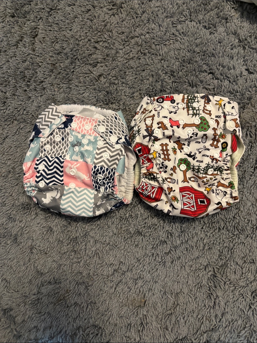 Imagine Baby All in One Cloth Diapers Lot of 2 One Size Farm Horse Prints
